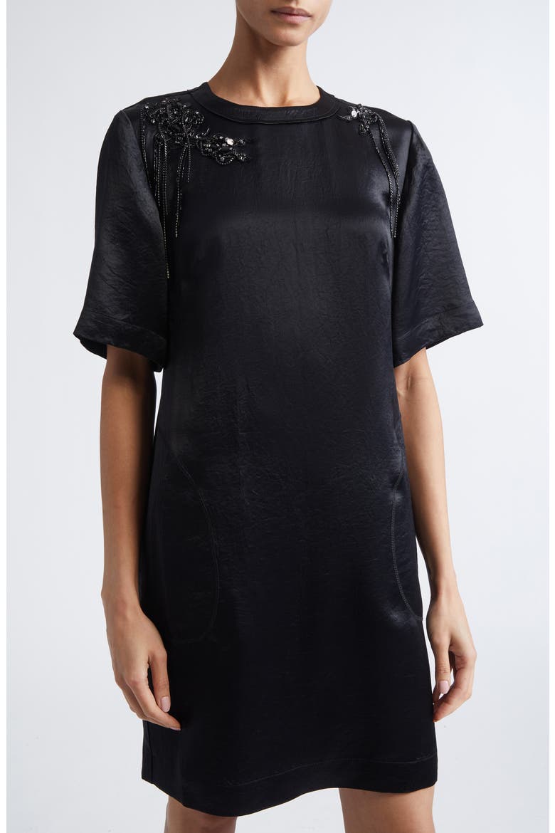 Embellished Washed Twill Minidress, Alternate, color, BLACK