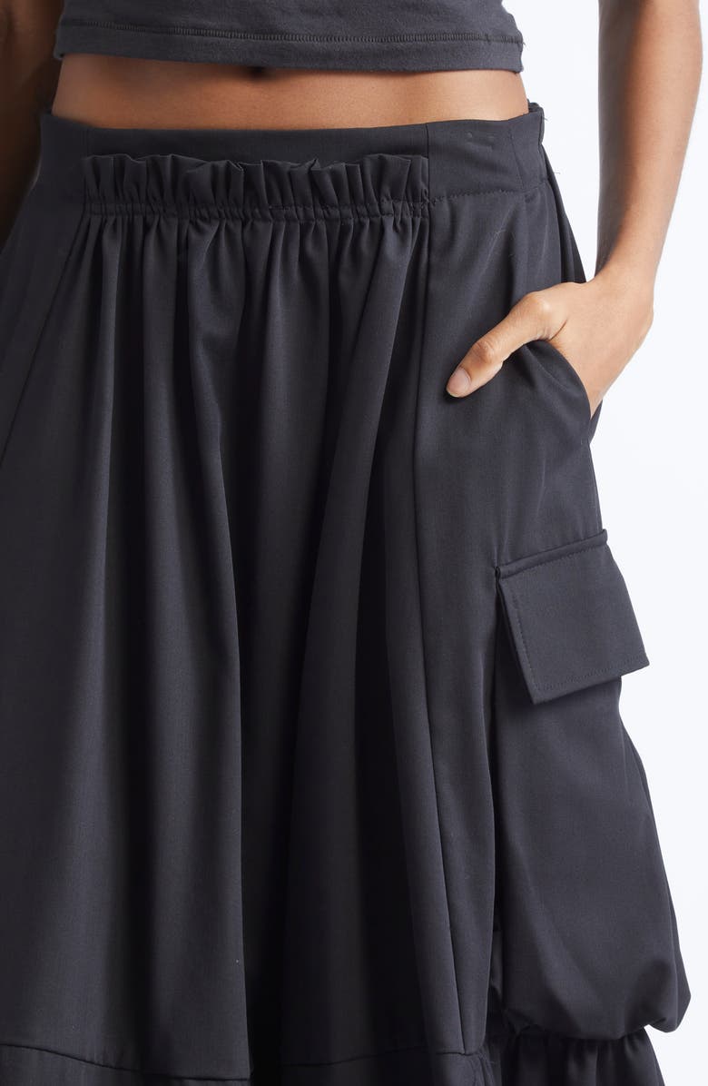 R13 Gathered Cargo Midi Skirt, Alternate, color, Black