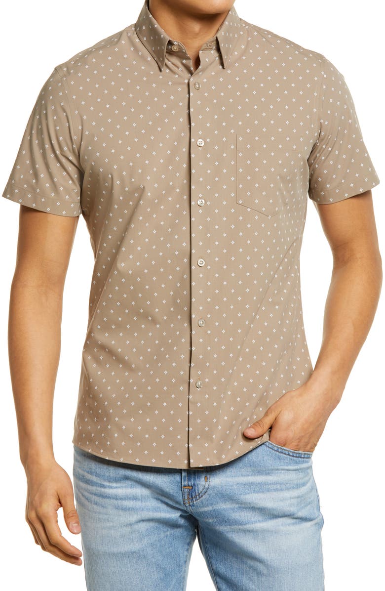 Nordstrom Tech-Smart Diamond Print Short Sleeve Button-Up Shirt, Main, color, 