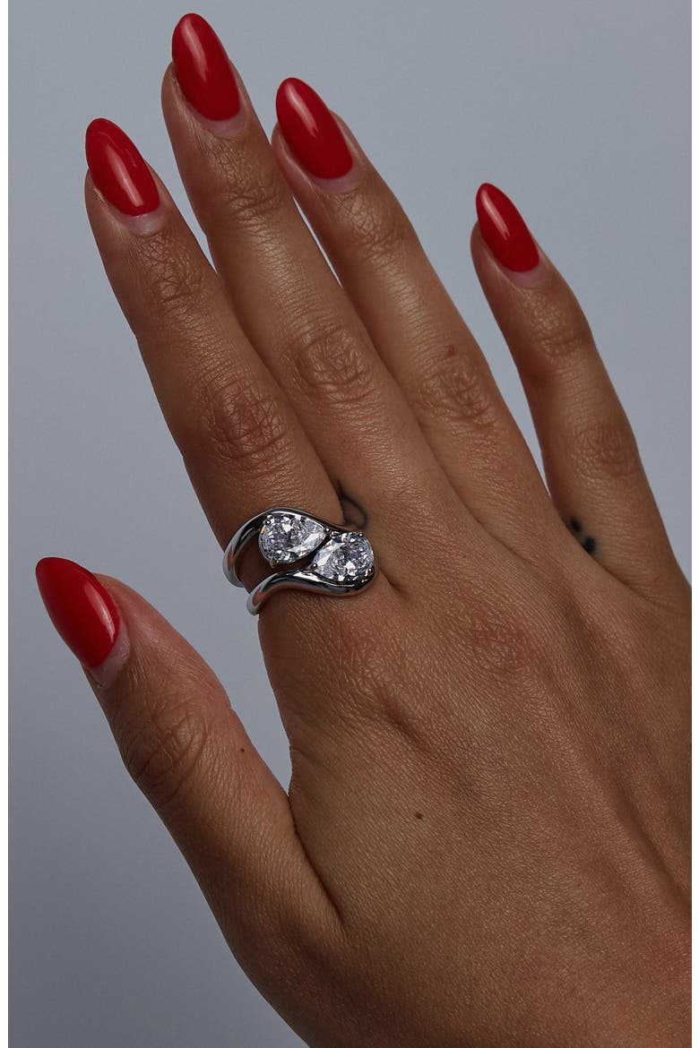 Set of 2 Pear-Cut Cubic Zirconia Rings, Alternate, color, SILVER