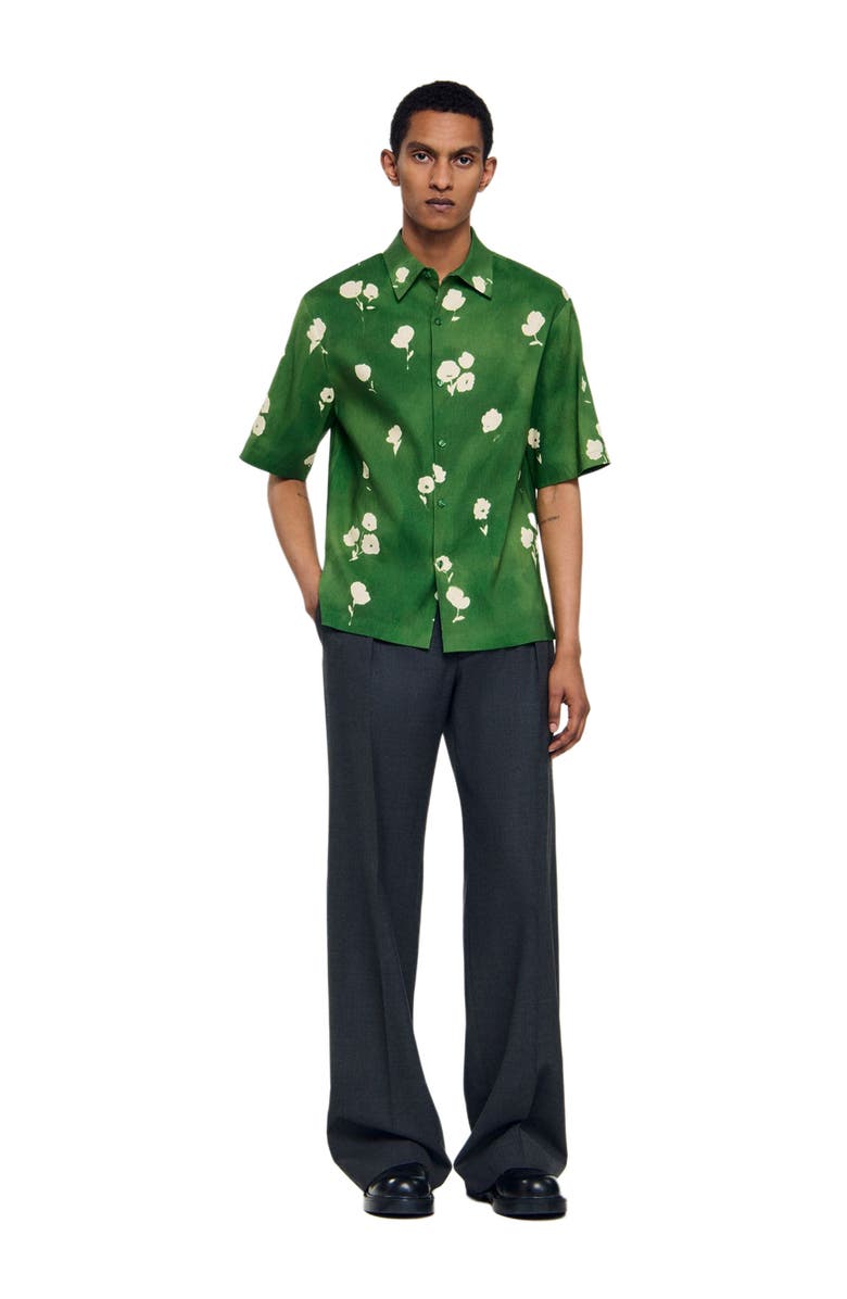 SANDRO Abstract Floral Shirt, Alternate, color, Lime