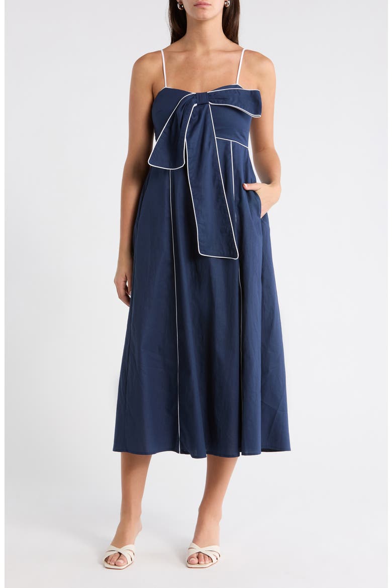 Viona Contrast Empire Midi Dress, Main, color, NAVY-WHITE