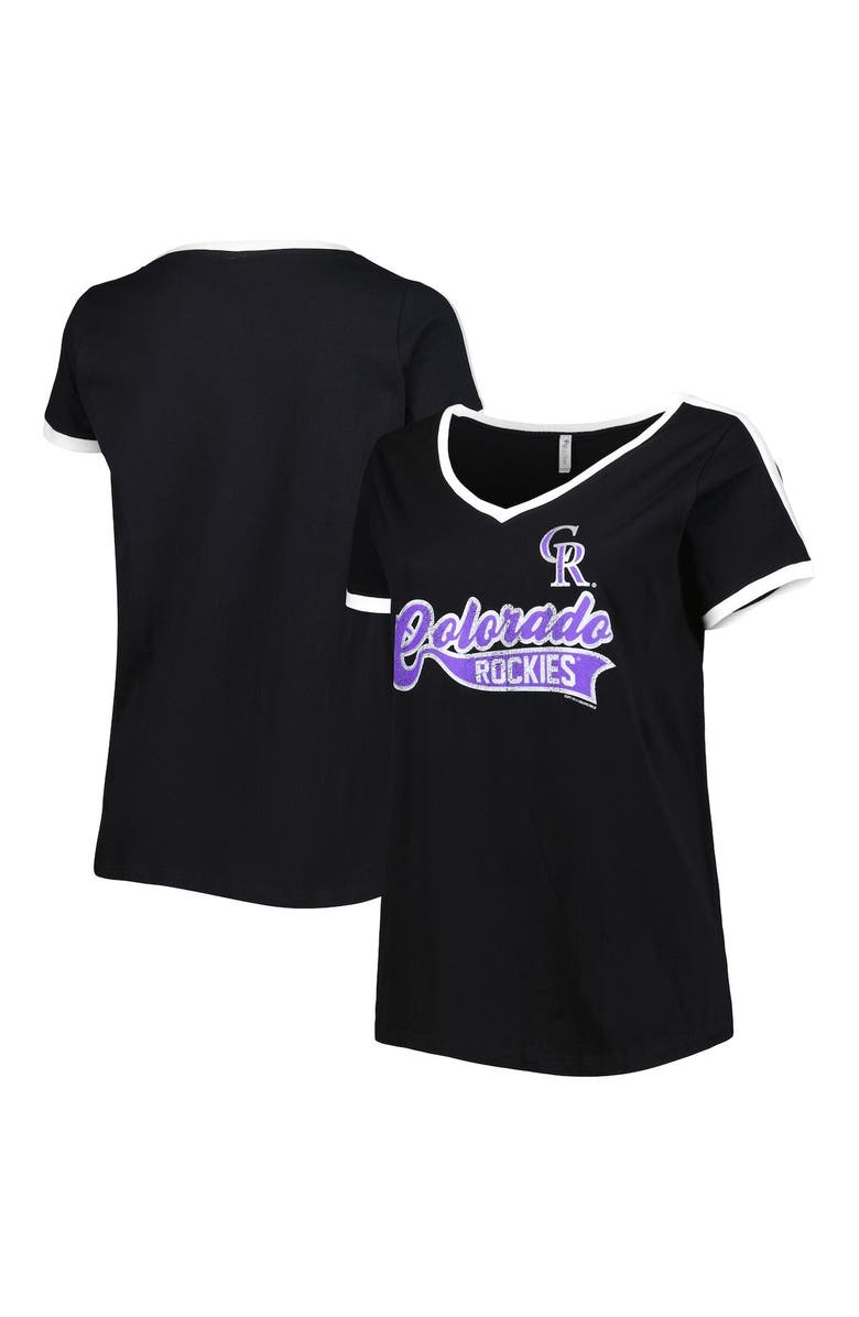 SOFT AS A GRAPE Women's Soft as a Grape Black Colorado Rockies Plus Size V-Neck T-Shirt, Main, color, 