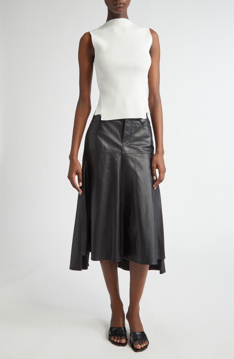 Victoria Beckham Paneled Leather Midi Skirt, Alternate, color, 
