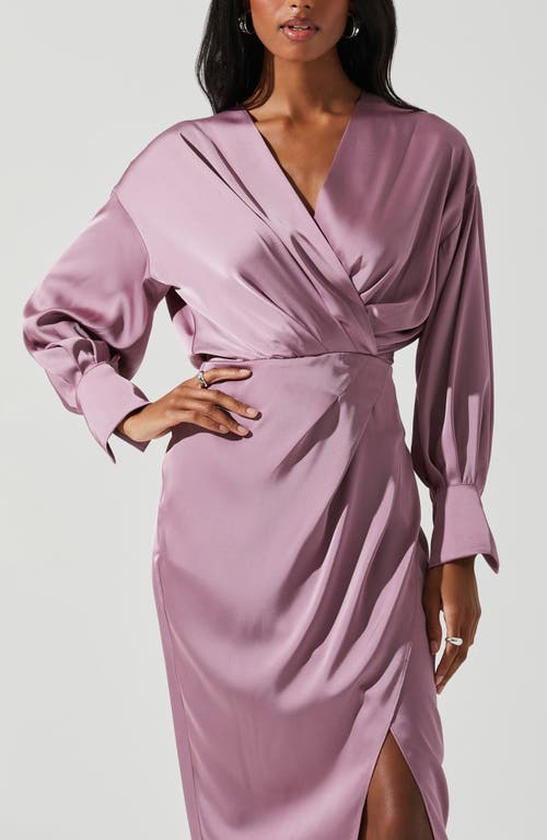 Astr The Label Sadyra Long Sleeve Satin Midi Dress In Pink