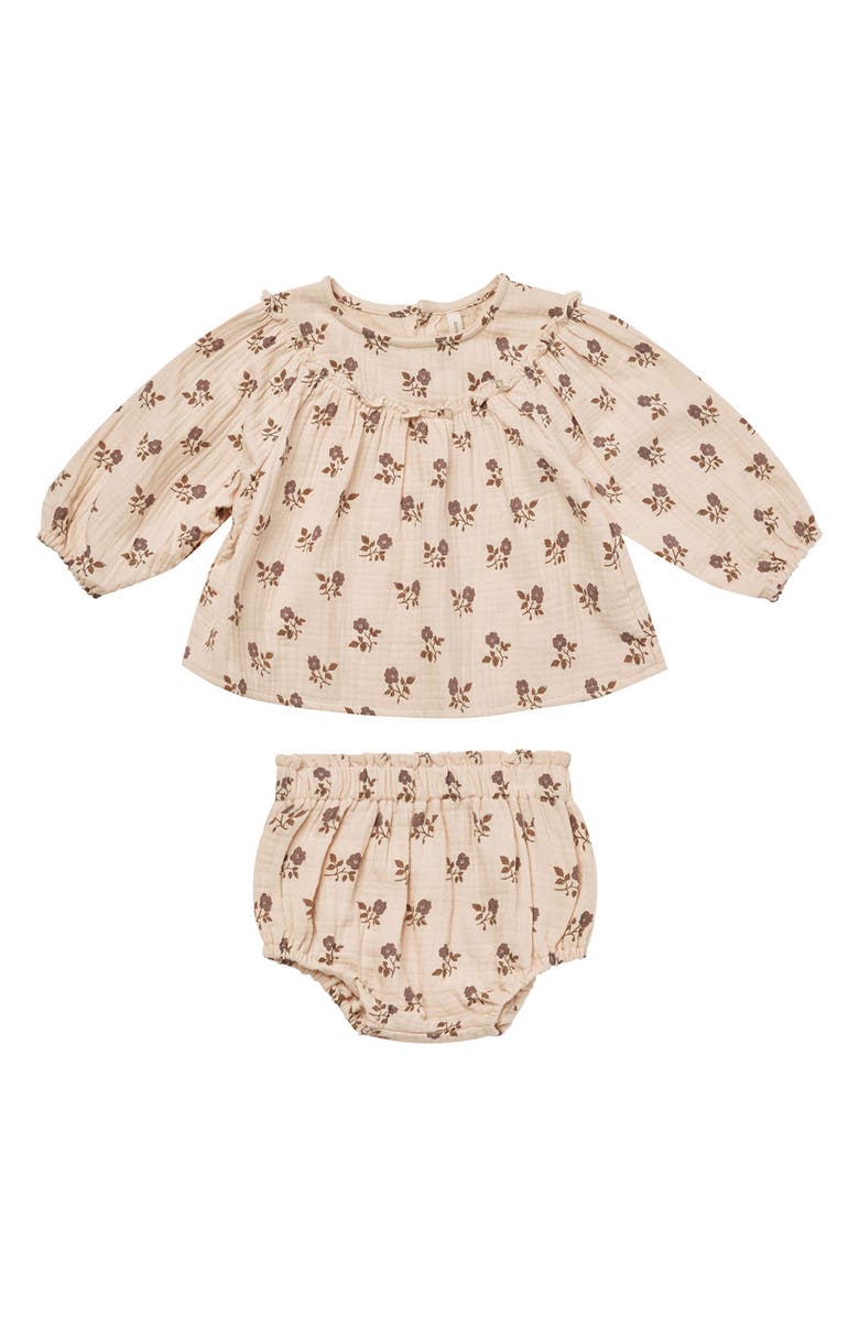 QUINCY MAE Floral Balloon Sleeve Organic Cotton Top & Bloomers Set, Main, color,