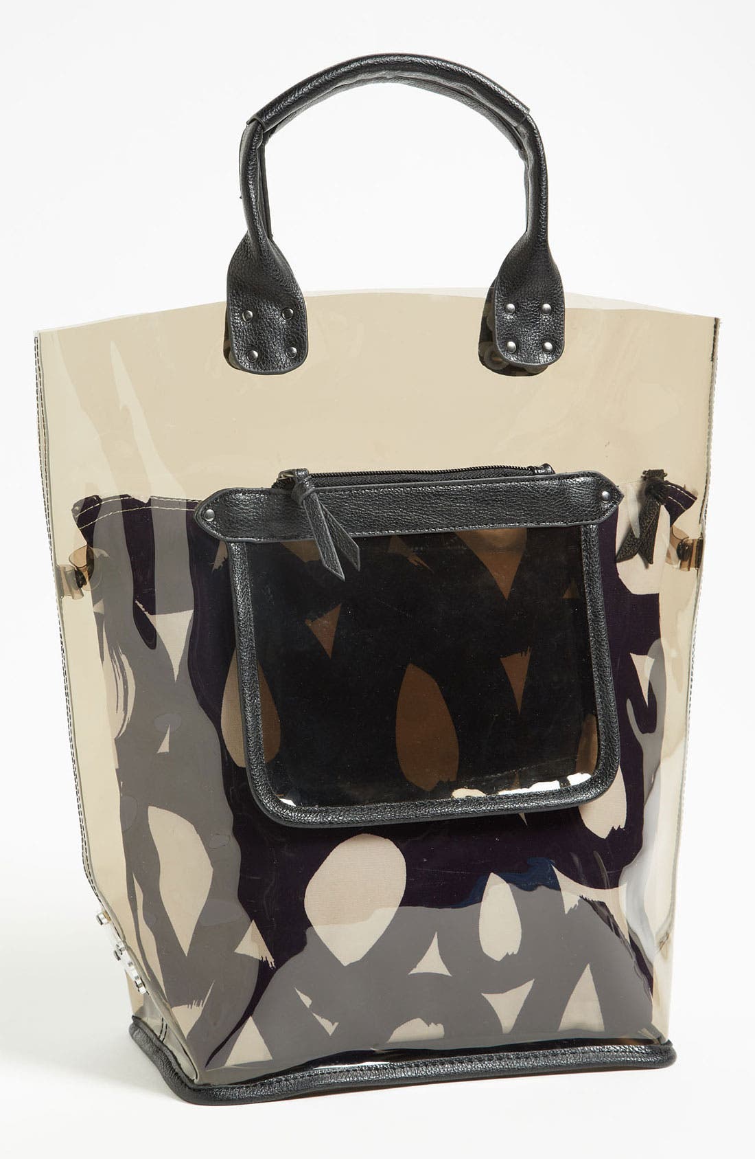 'Mambo Circles North/South' Plastic Tote, Main, color, BLACK