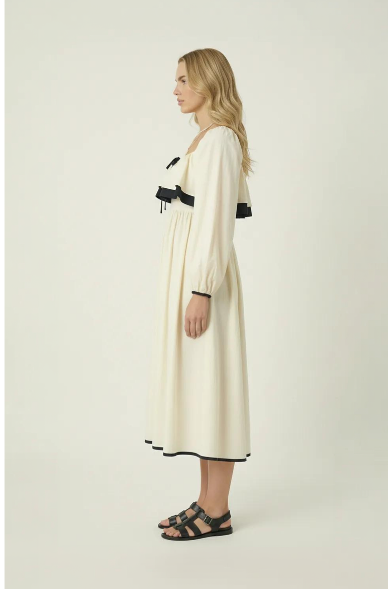 Long Sleeve Ruffle Trim Midi Dress, Alternate, color, Ivory