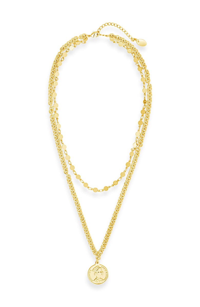 Sterling Forever 14K Gold Plated Coin Layered Necklace, Alternate, color,