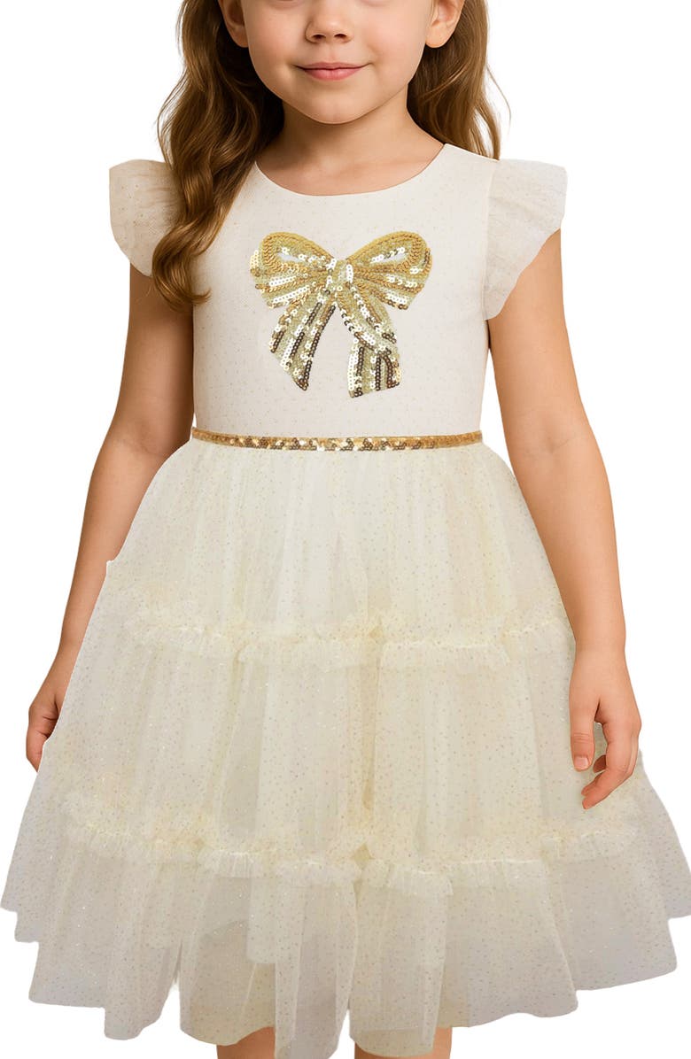 Zunie Kids' Glitter Tiered Skirt Dress, Alternate, color, Ivory