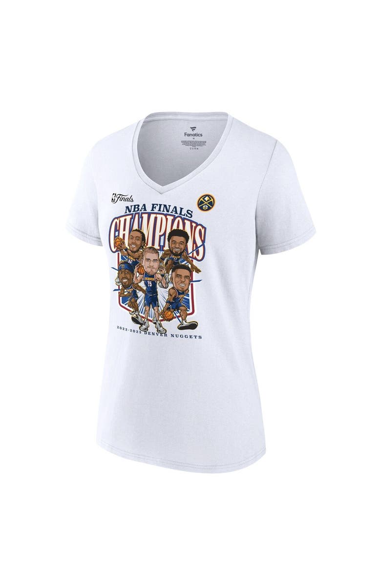FANATICS Women's Fanatics Branded White Denver Nuggets 2023 NBA Finals Champions Windmill Team Caricature V-Neck T-Shirt, Alternate, color, 