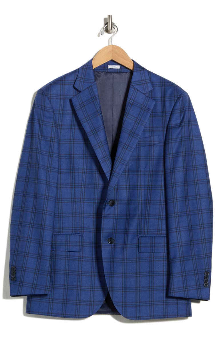 Peter Millar Blue Plaid Notch Lapel Wool Sport Coat, Alternate, color, Medium Blue