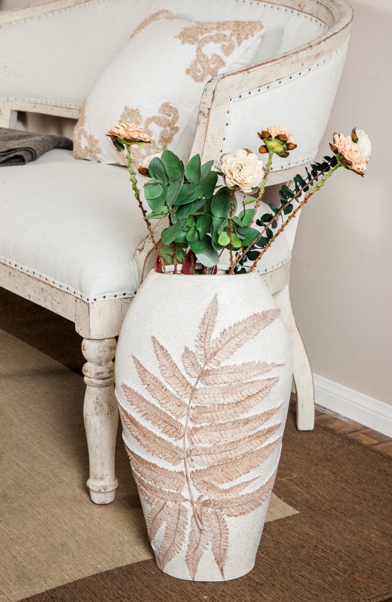 GINGER BIRCH STUDIO White Polystone Leaf Vase, Alternate, color, White