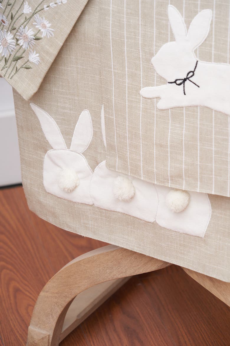 White Bunny Hop Stripe 100% Cotton Table Runner 14" x 72", Alternate, color, Beige