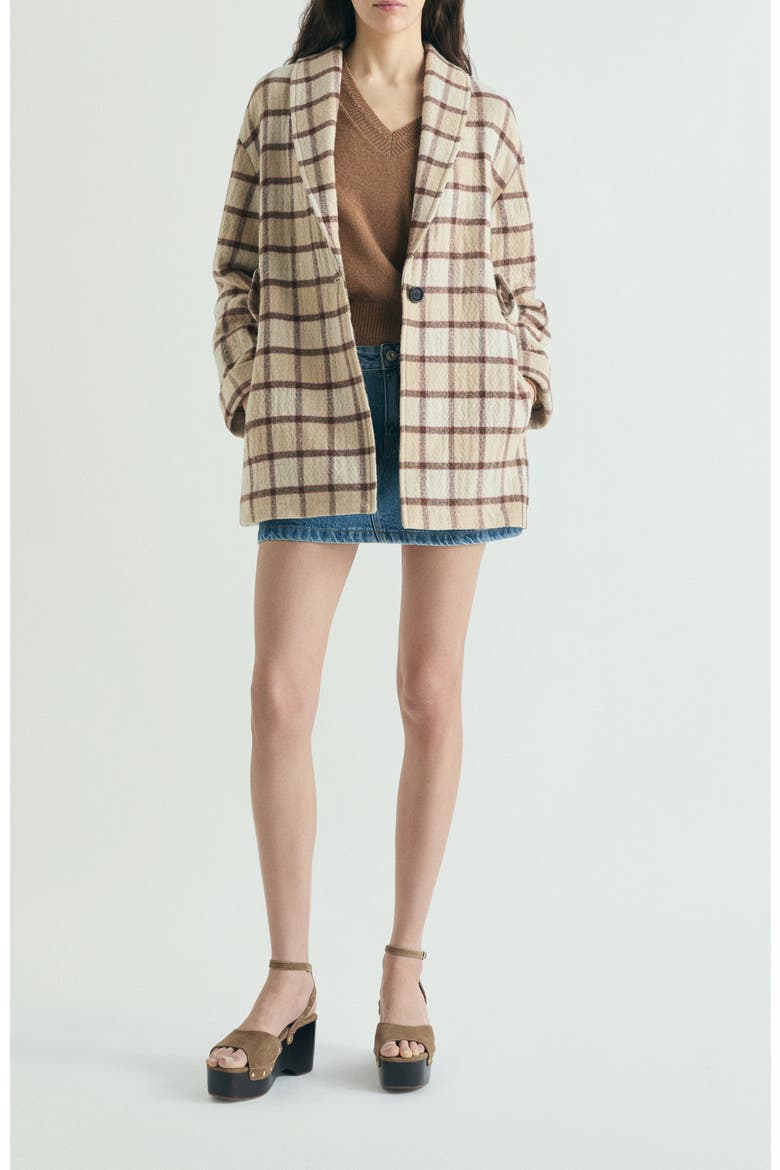 Plaid Cloth Coat, Alternate, color, Ecrucheck