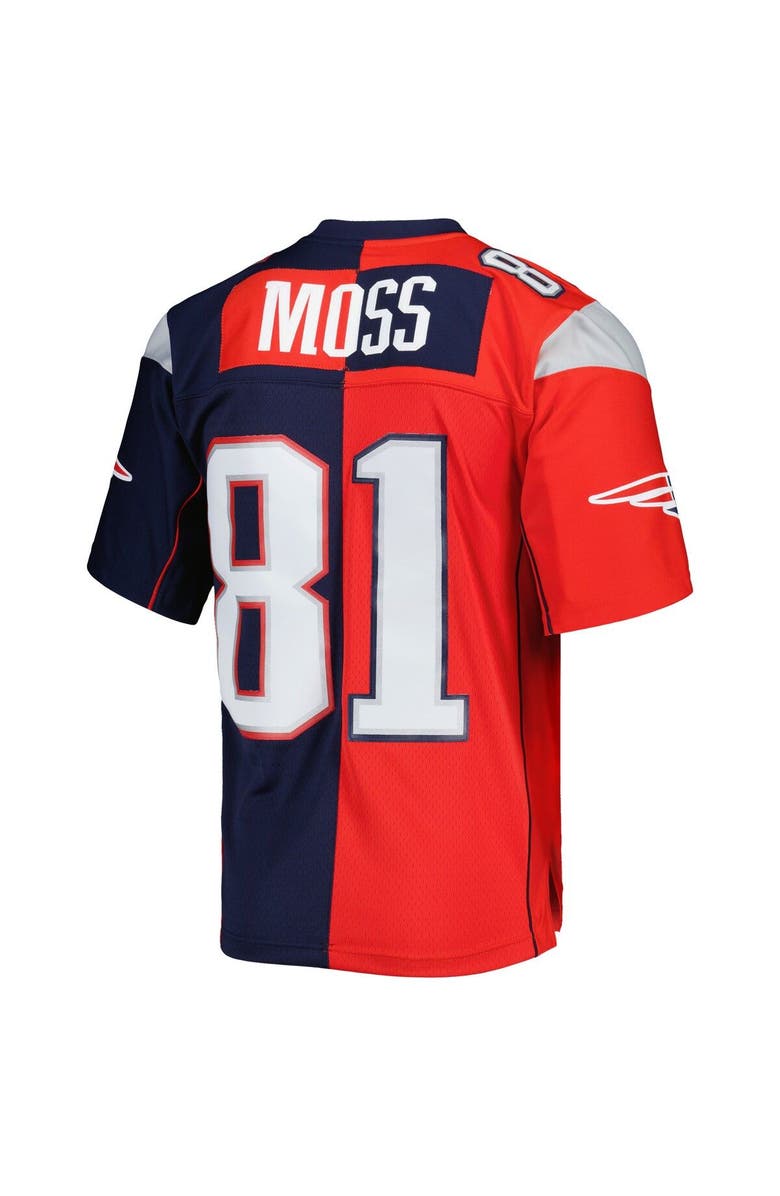Mitchell & Ness Men's Mitchell & Ness Randy Moss Navy/Red New England Patriots 2007 Split Legacy Replica Jersey, Alternate, color, 