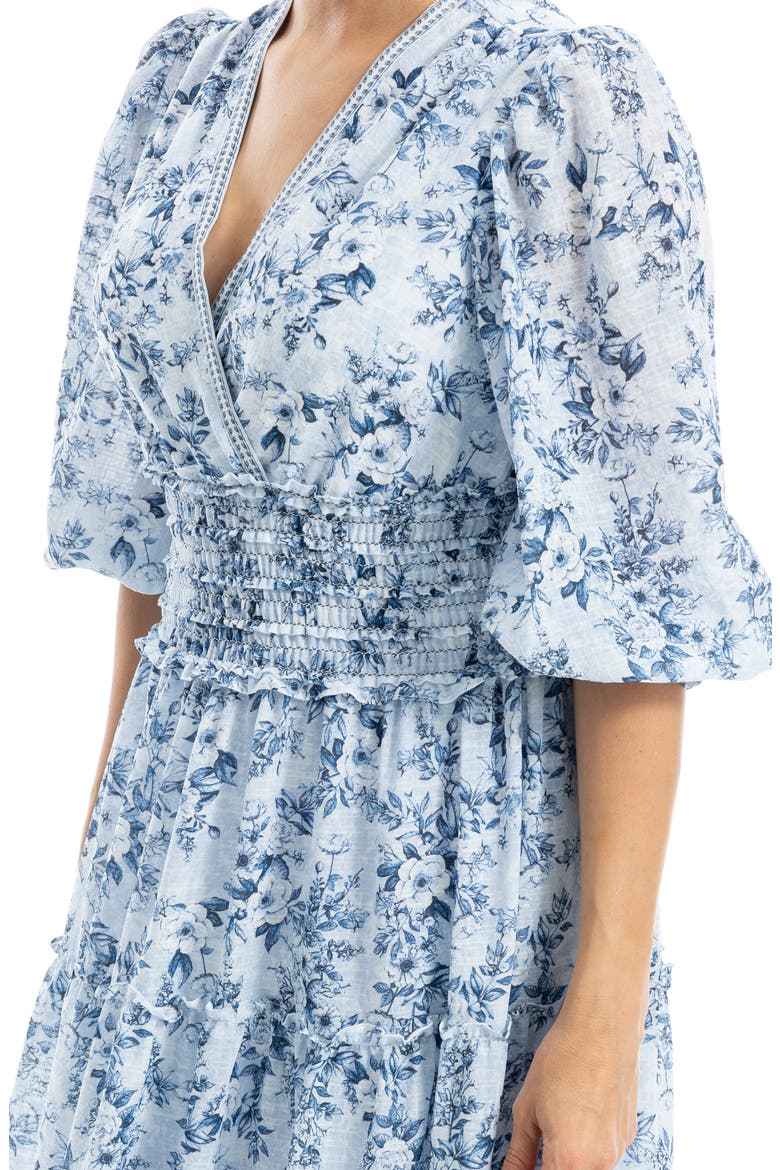 Surplice Neck Smocked Waist Maxi Dress, Alternate, color, BLUE/ CHAMBRAY
