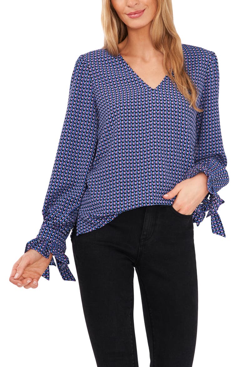 Long Sleeve V-Neck Top, Main, color, BLUE BLOSSOM