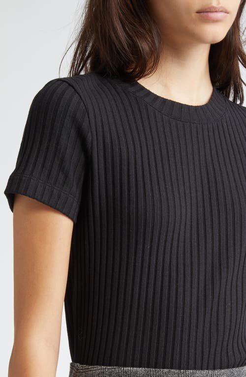 Vince Rib Crewneck Top In Black