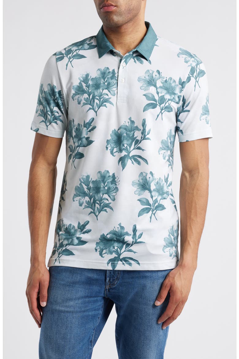 Featherweight Magnolia Floral Piqué Polo, Main, color, MOONBEAM