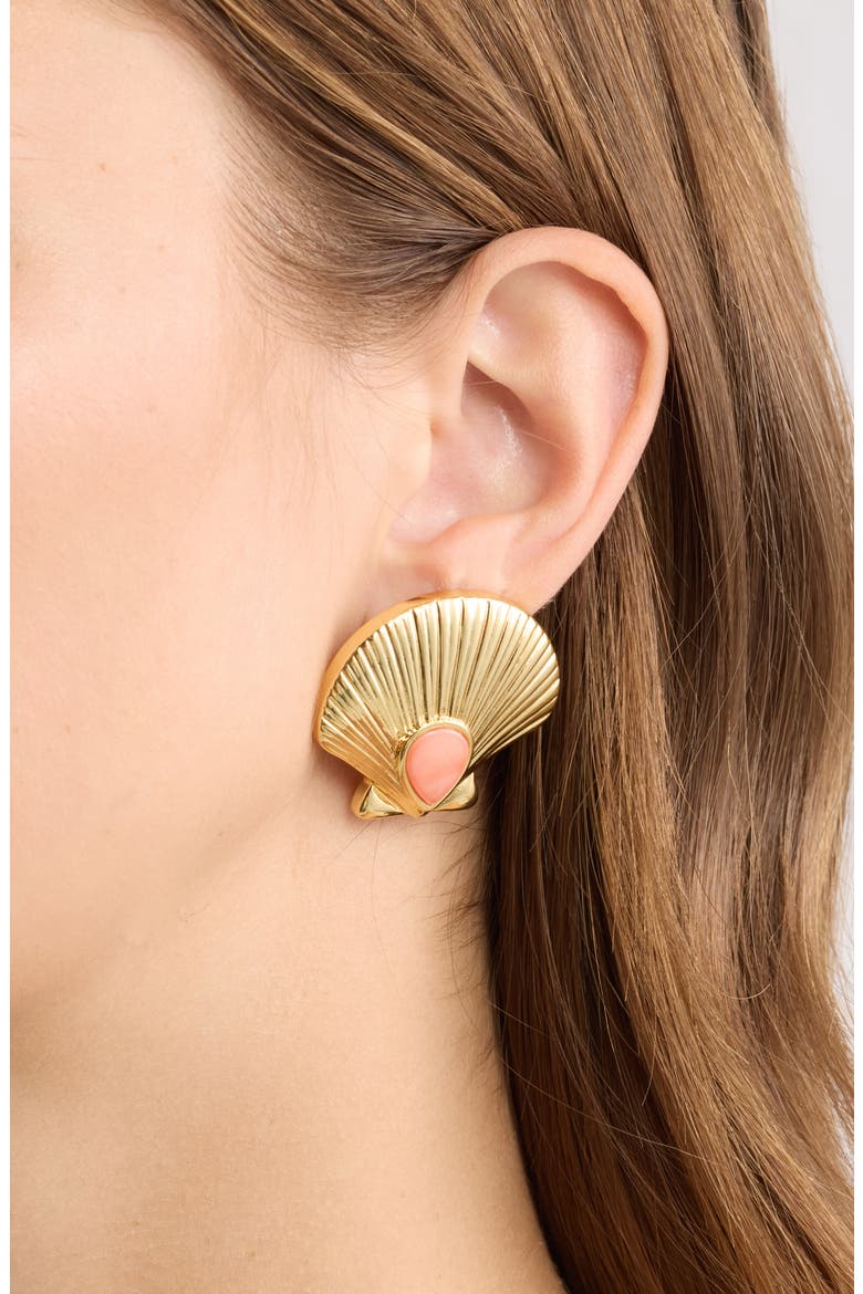 Bora Bora Shell Statement Stud Earrings, Alternate, color, CORAL