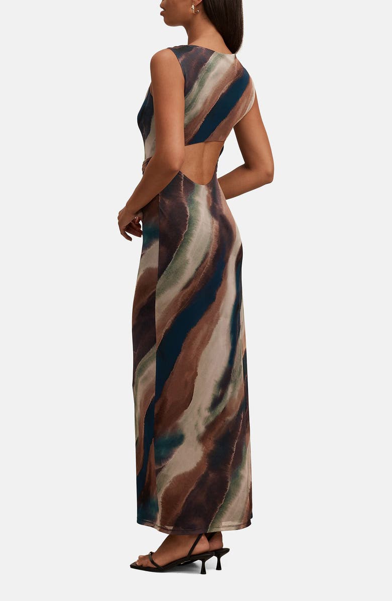Ever New Karina Knotted One Shoulder Mesh Maxi Dress, Alternate, color, Maren Abstract