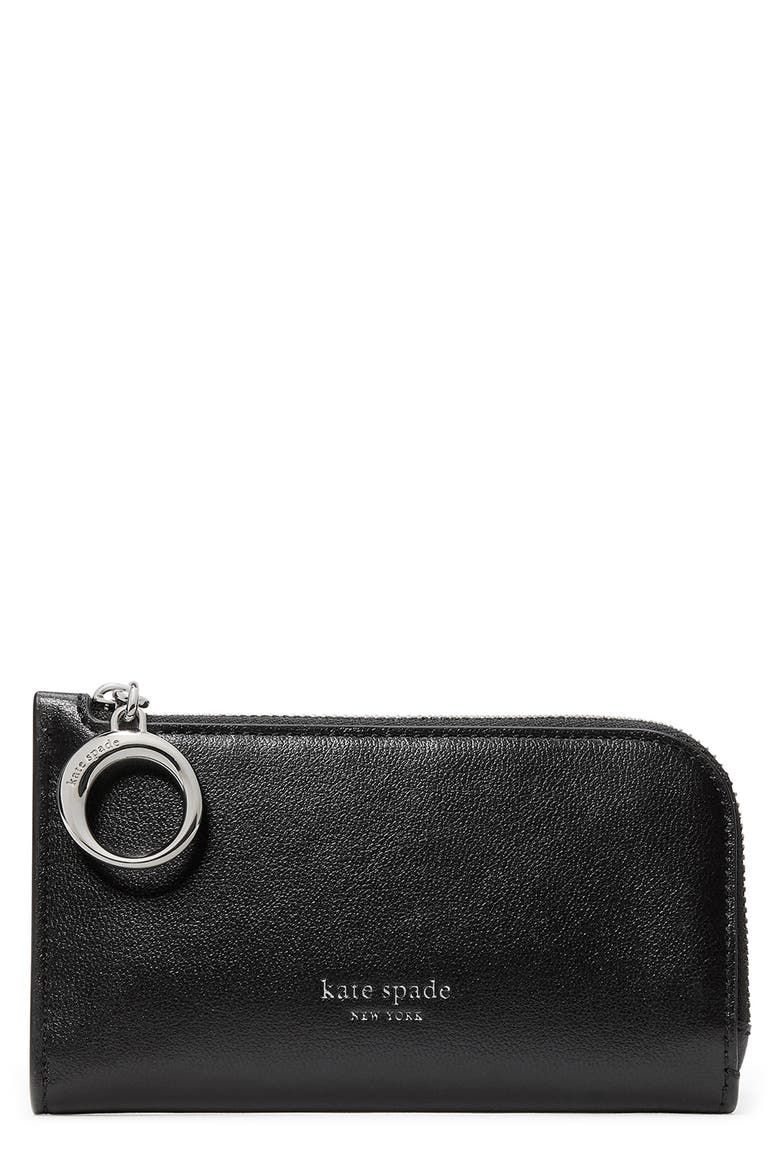 small halo fine grain leather zip wallet, Main, color, BLACK