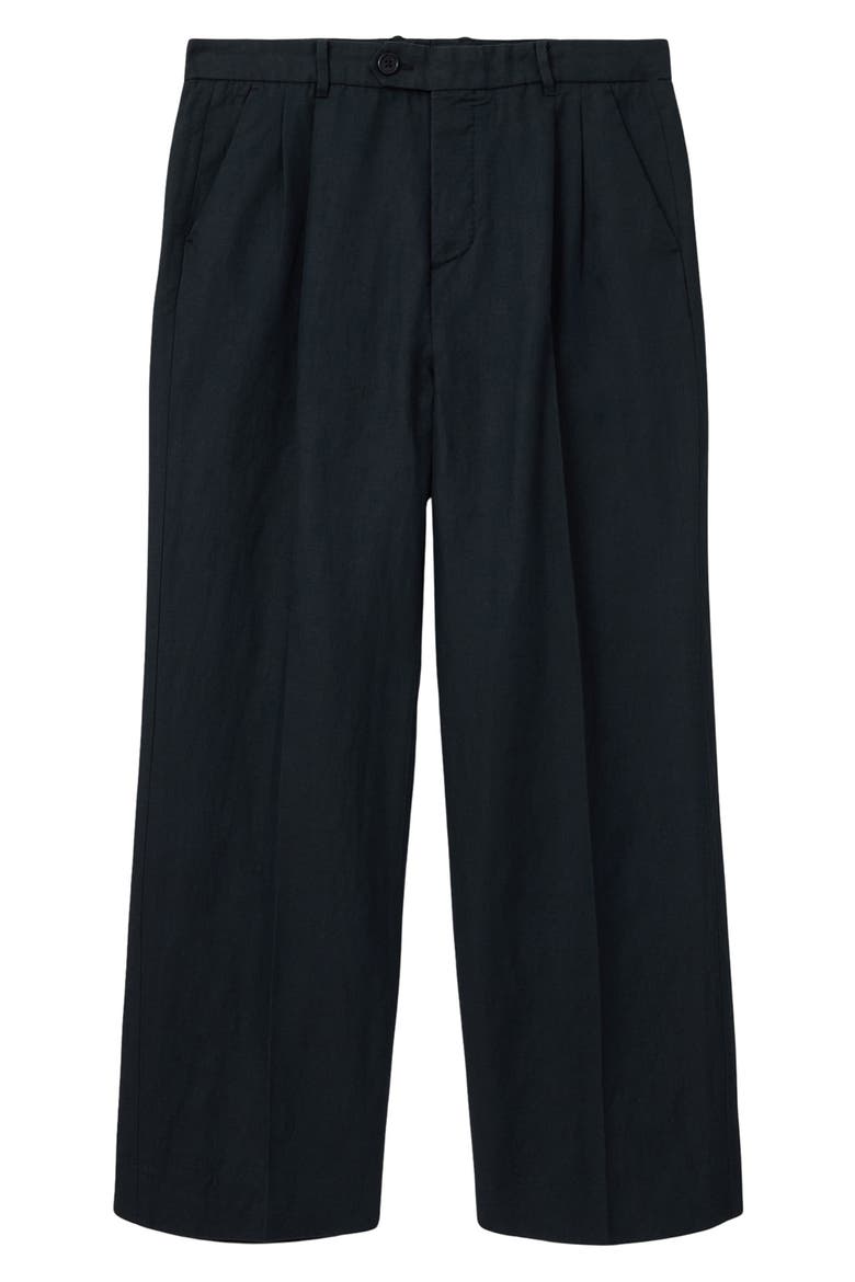 Roland Pleated Cotton & Linen Dress Pants, Alternate, color, FADED BLACK