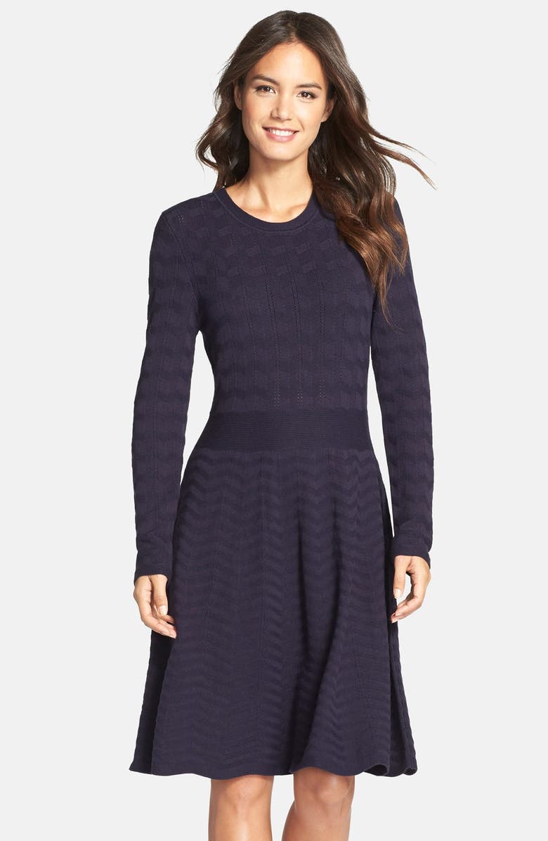 Eliza J Chevron Fit & Flare Sweater Dress, Main, color,