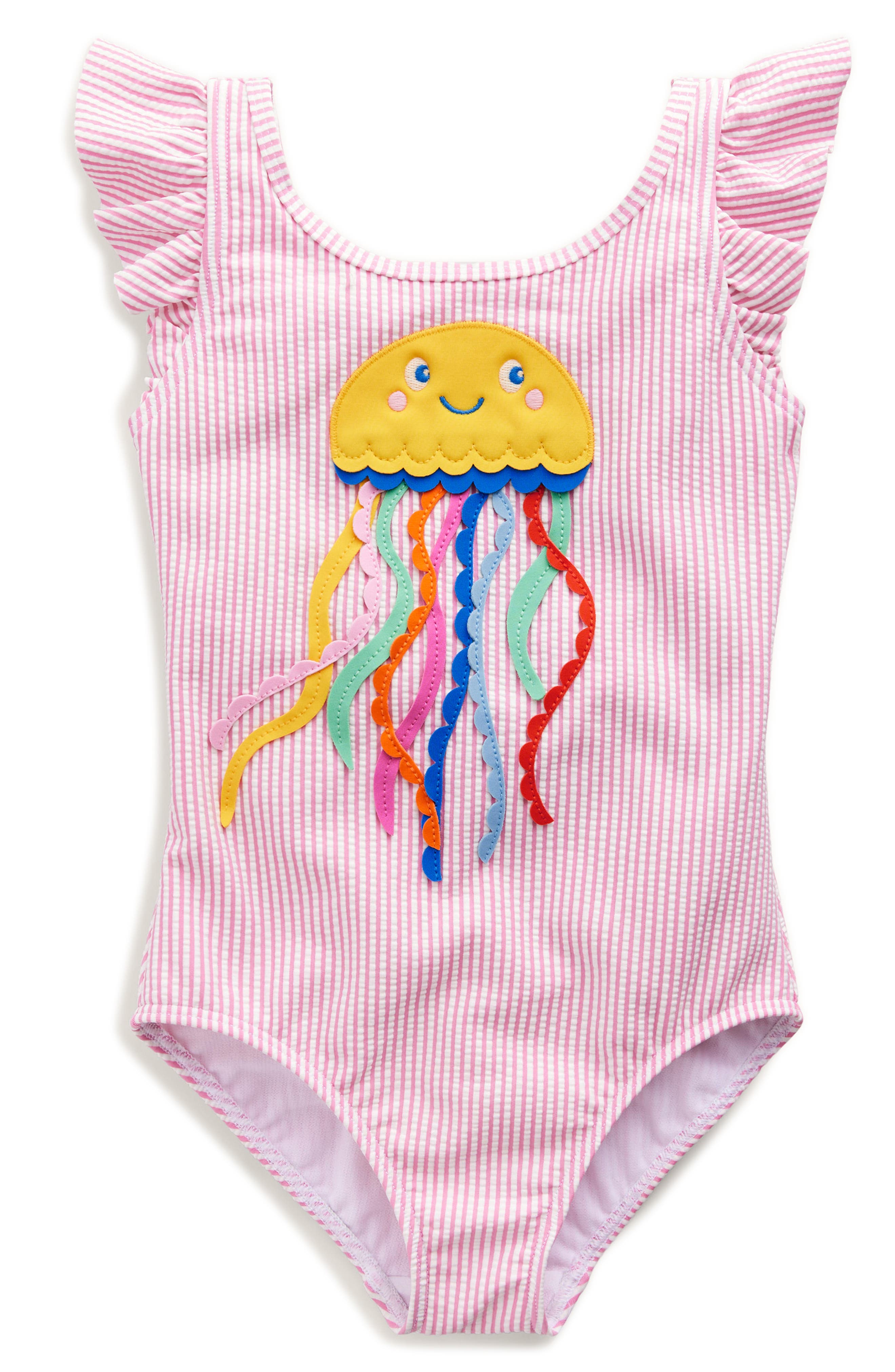 Mini Boden Kids' Pink Ticking Jellyfish Flutter Sleeve One-Piece ...