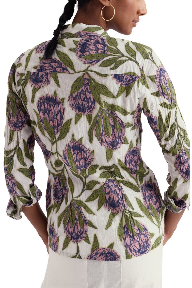 Larissa Crinkled Floral Organic Cotton Button-Up Shirt, Alternate, color, PROTEAS CHALK