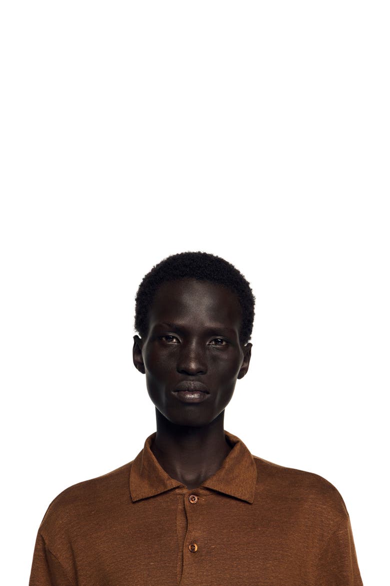 Linen polo shirt, Alternate, color, Tobacco brown