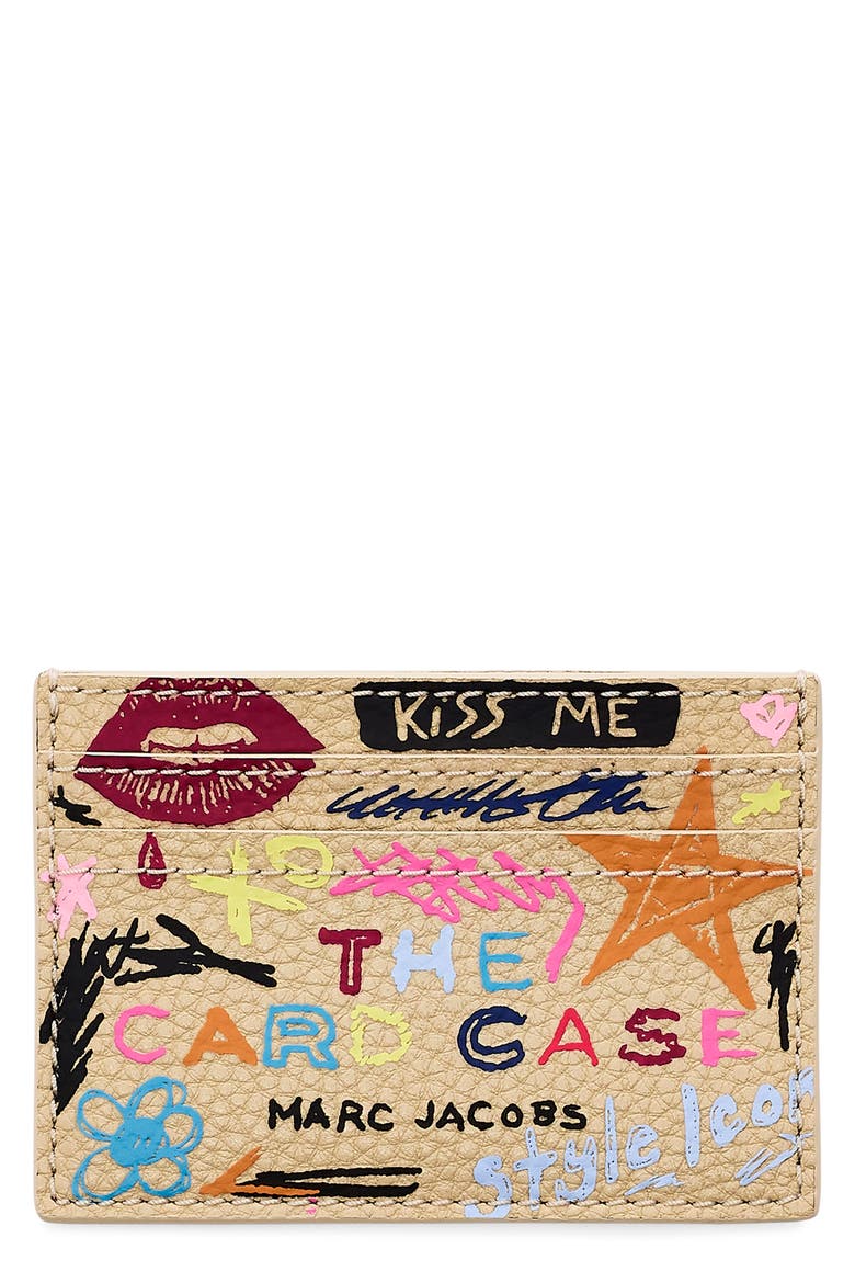 The Punk Scribble Card Case, Main, color, BEIGE MULTI