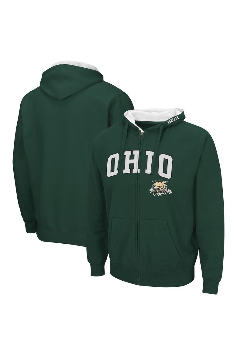 Men's Colosseum Green Ohio Bobcats Arch & Logo 3.0 Full-Zip Hoodie, Main, color, Green