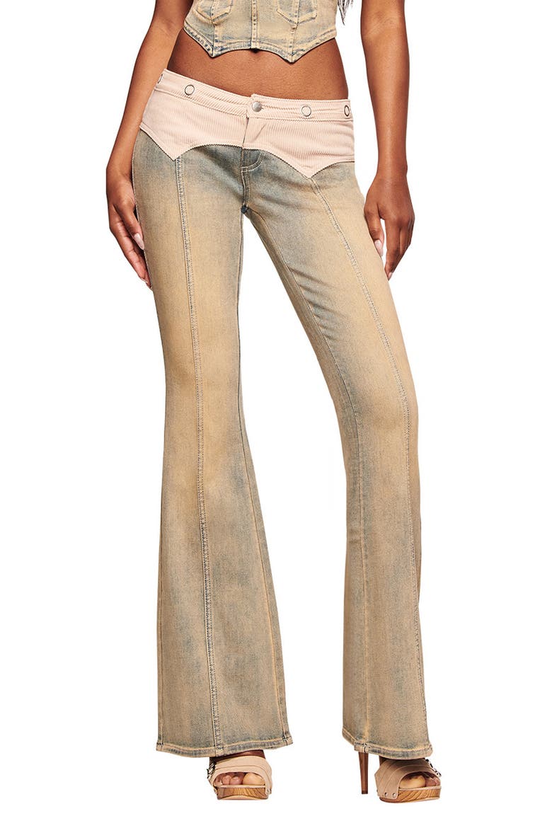 Tommie Mixed Media Flare Leg Jeans, Main, color, ANTIQUE DENIM