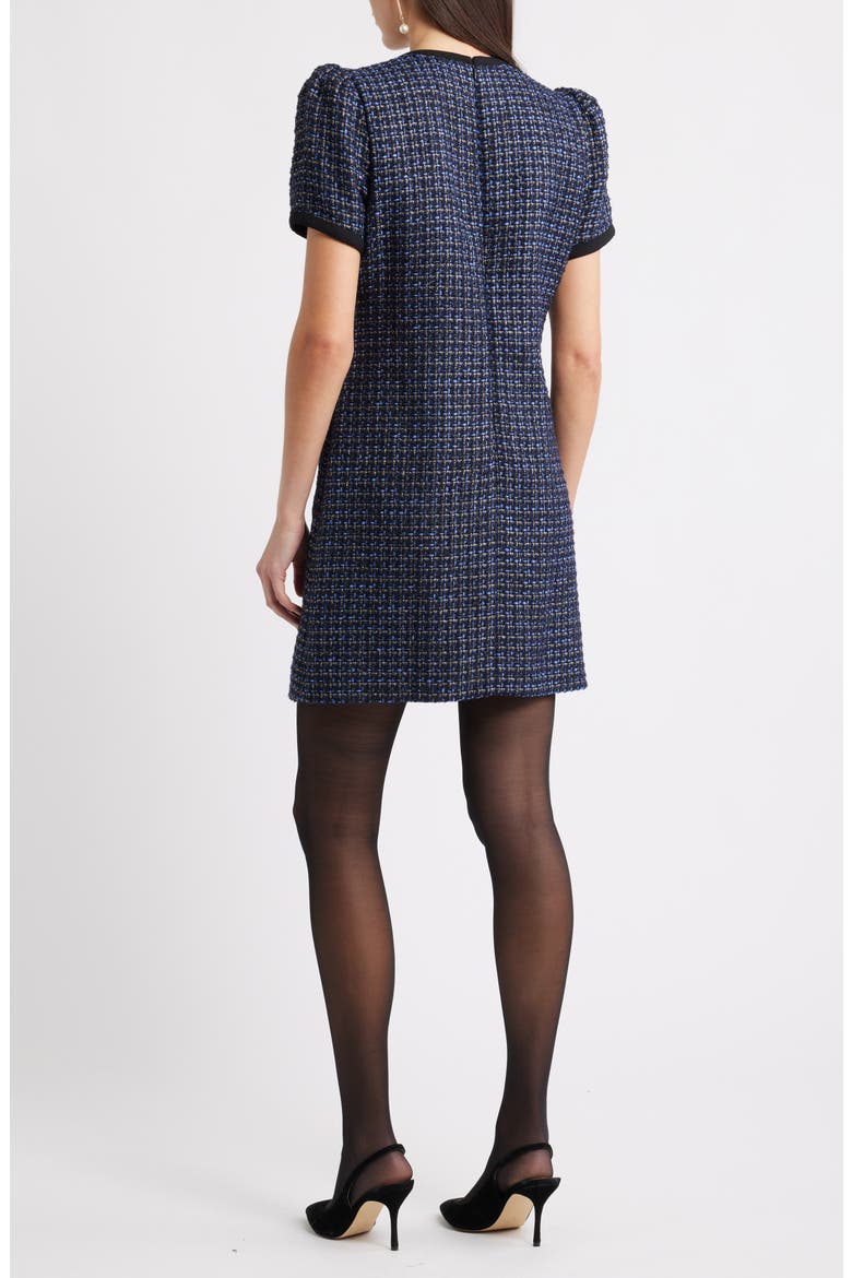 Double Tie Neck Tweed Minidress, Alternate, color, NAVY- BLUE TWEED