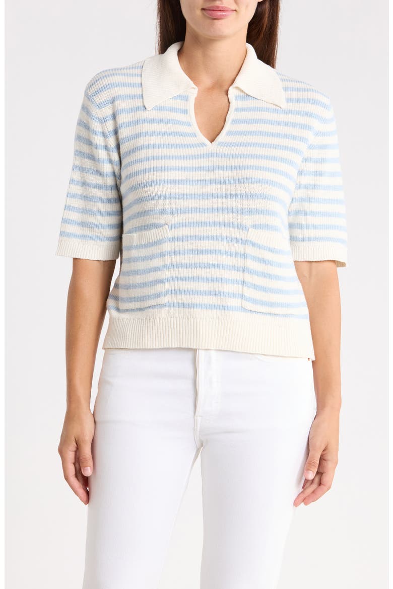 Collared Cotton Sweater, Main, color, DEJA VU BLUE/ SCONE WHITE