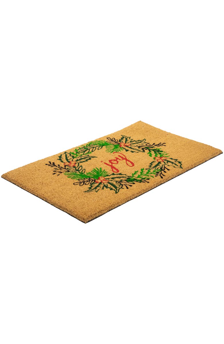 Northlight Natural Coir "Joy" Wreath Christmas Doormat 18" x 30", Alternate, color, Brown