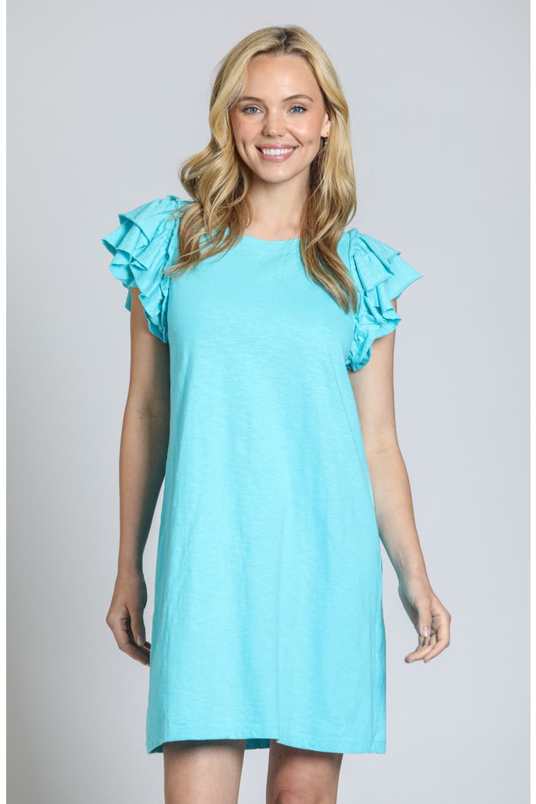 Double Ruffle Sleeve Cotton Minidress, Alternate, color, CAPRI