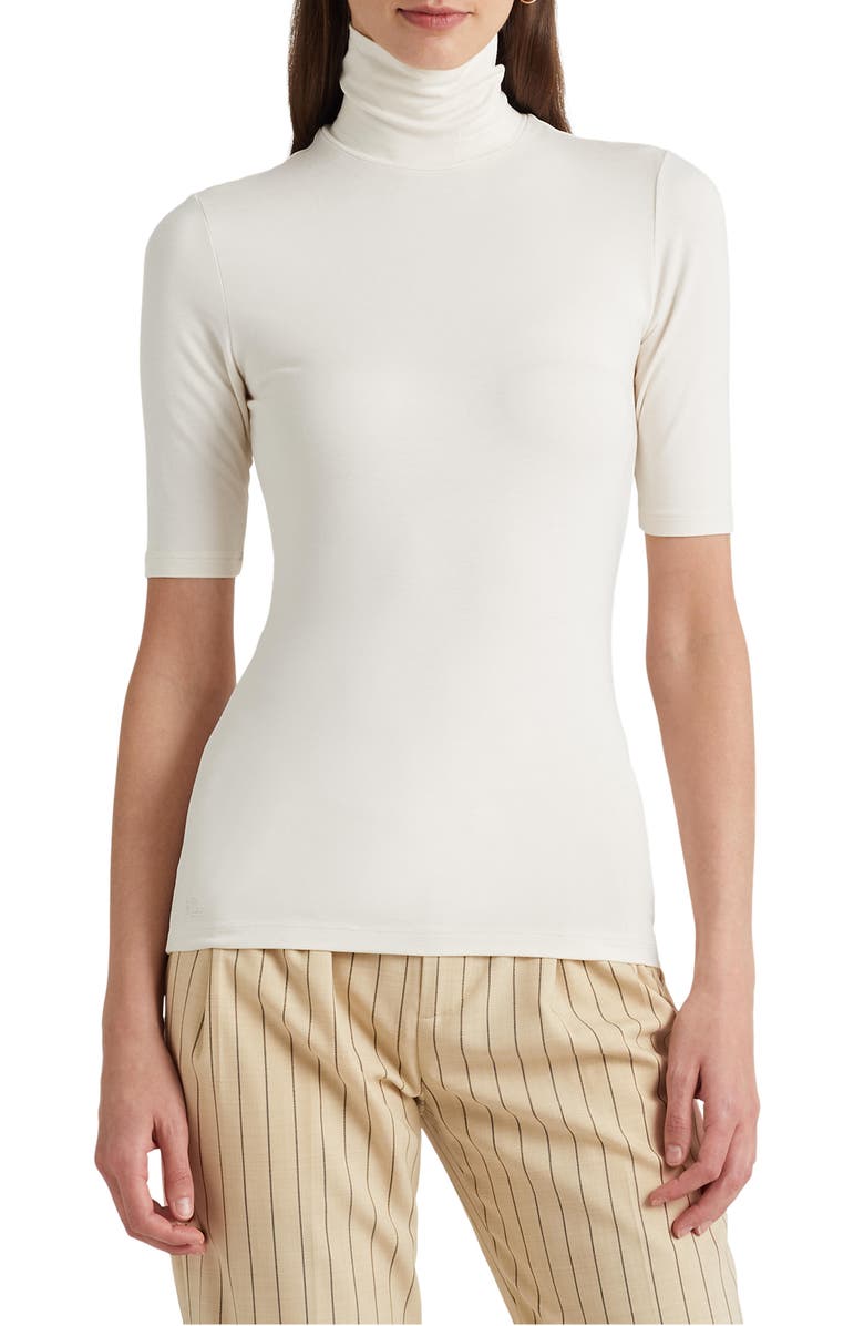 Lauren Ralph Lauren Jersey Turtleneck Top, Main, color, Mascarpone Cream