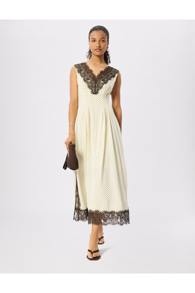Lace V-Neck Spot Midi Dress, Main, color, Yellow/Multi