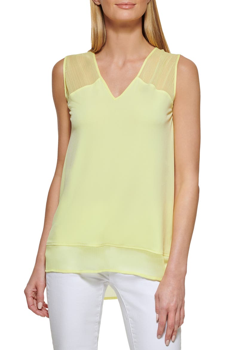 Mixed Media V-Neck Sleeveless Top, Main, color, LIMONCELLO
