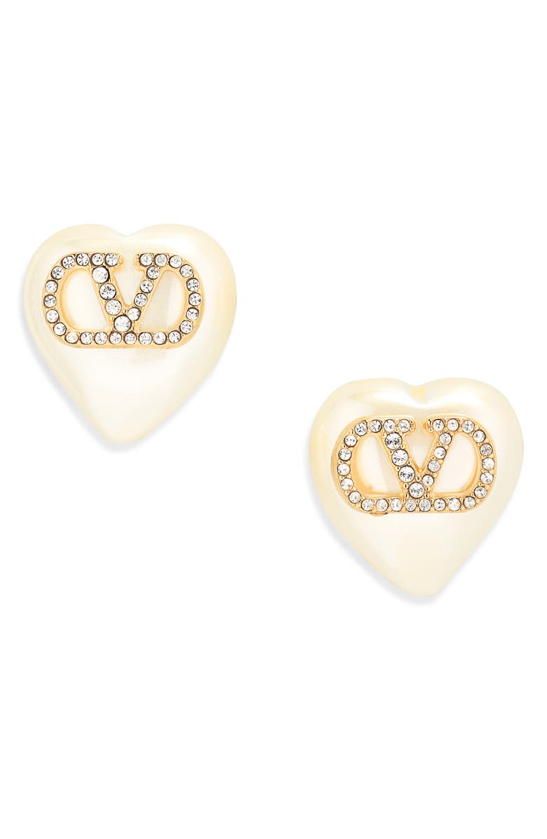 Valentino Garavani VLOGO Signature Faux Pearl Earrings, Main, color, Gold