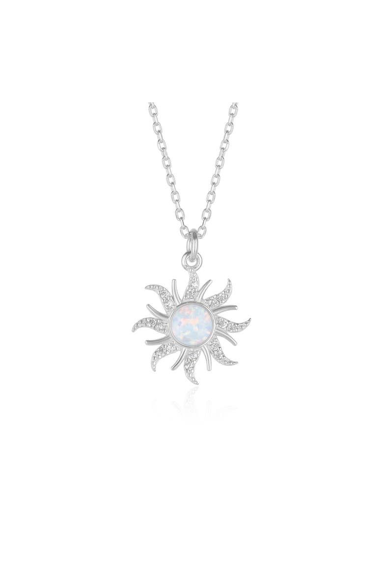 Spero London White Opal Sun & Sunburst Necklace in Sterling Silver, Main, color, Silver