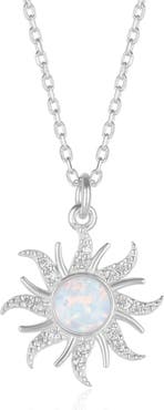 Spero London White Opal Sun & Sunburst Necklace in Sterling Silver
