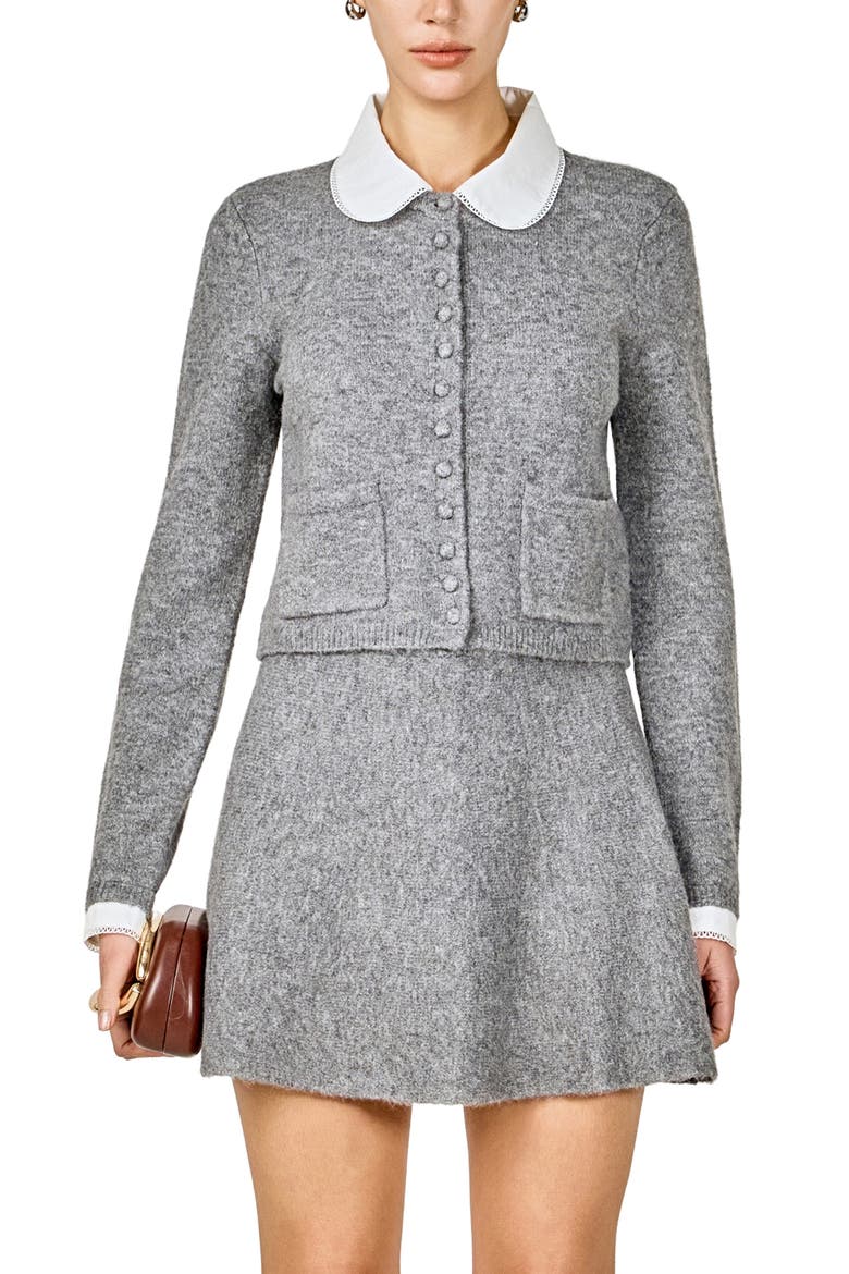 Peter Pan Collar Cardigan, Alternate, color, GREY