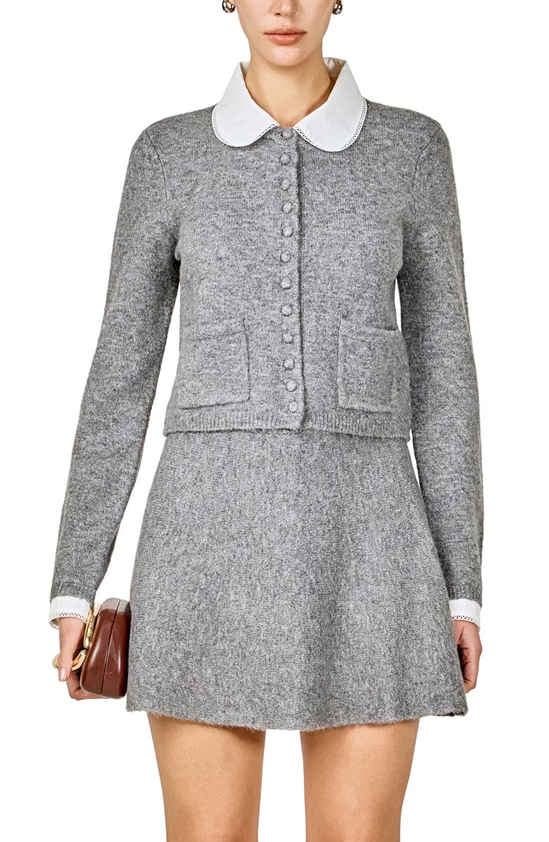 Endless Rose Peter Pan Collar Cardigan, Alternate, color, Grey