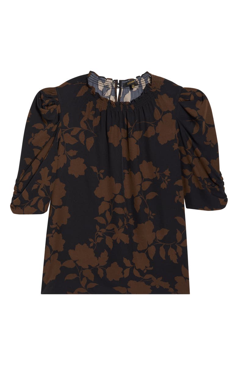 SUGARLIPS Floral Puff Sleeve Top, Alternate, color, Brown-Black