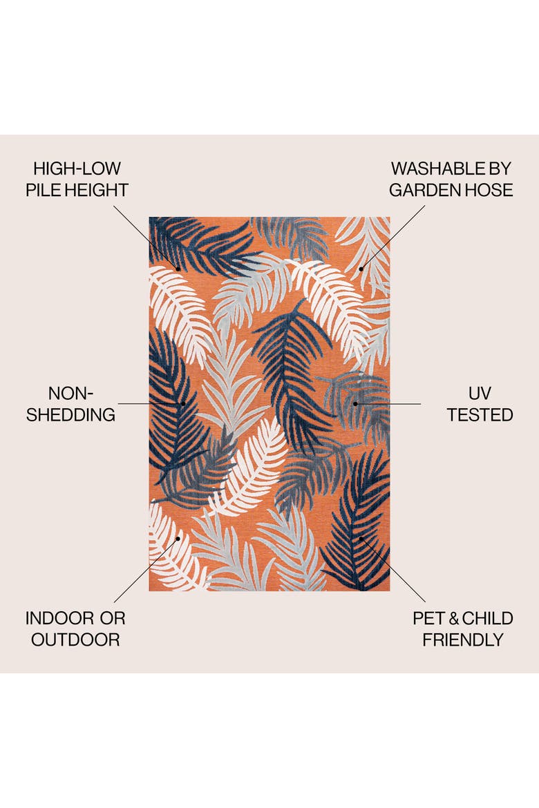 Montego High-Low Tropical Palm Indoor/Outdoor Area Rug, Alternate, color, Orange/Navy/Ivory