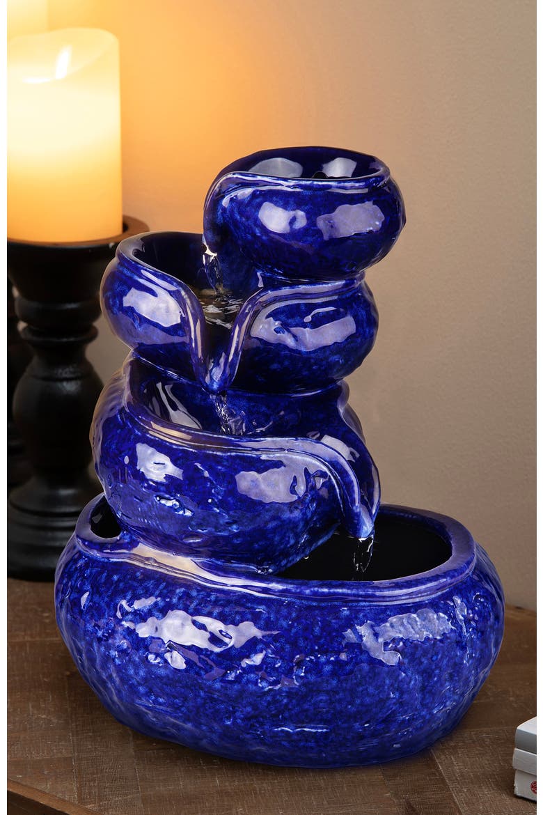 4-Tiered Ceramic Cobalt Blue Table Fountain with Pump, Alternate, color, Blue